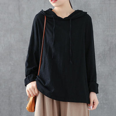 Cotton Long-sleeved Women's Casual Hoodie Nov 2020-New Arrival One Size Black 