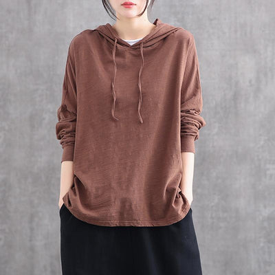 Cotton Long-sleeved Women's Casual Hoodie Nov 2020-New Arrival One Size Coffee 
