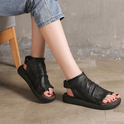 Cowhide Low Heel Clip Toe Summer Women Sandals