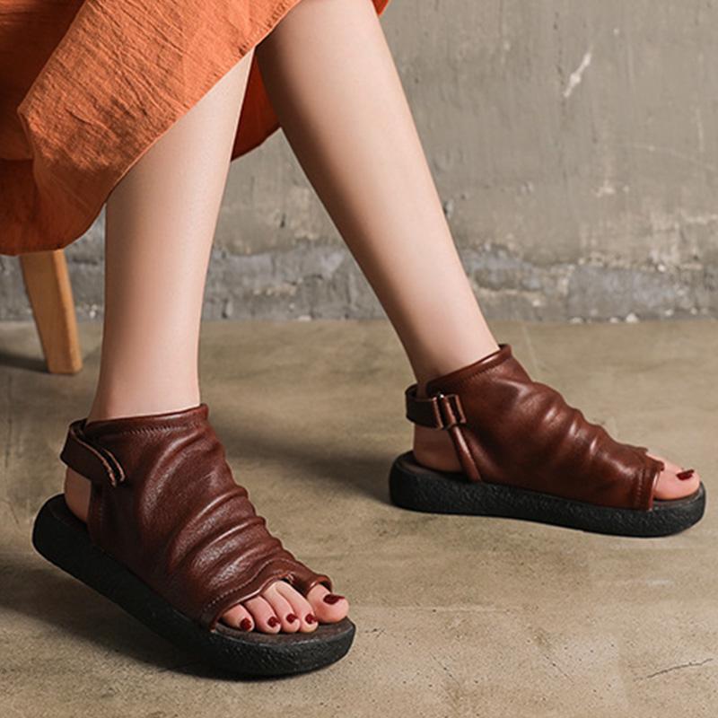 Cowhide Low Heel Clip Toe Summer Women Sandals 2019 May New 35 Coffee 