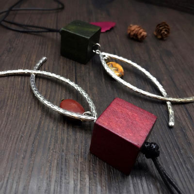 Cube Wood Necklace Clothing Chain ACCESSORIES 