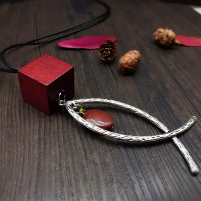 Cube Wood Necklace Clothing Chain ACCESSORIES Red 