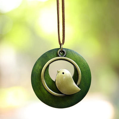 Cute Metal Bird Shape Round Wood Pendant Necklace Jewelry One Size Green 