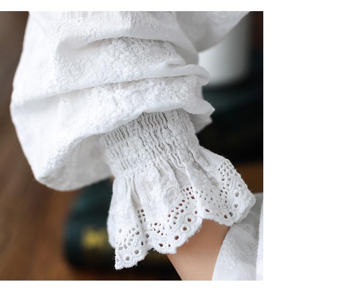 Cute White Embroidery Lace Long-sleeved Shirt Jan 2021-New Arrival 