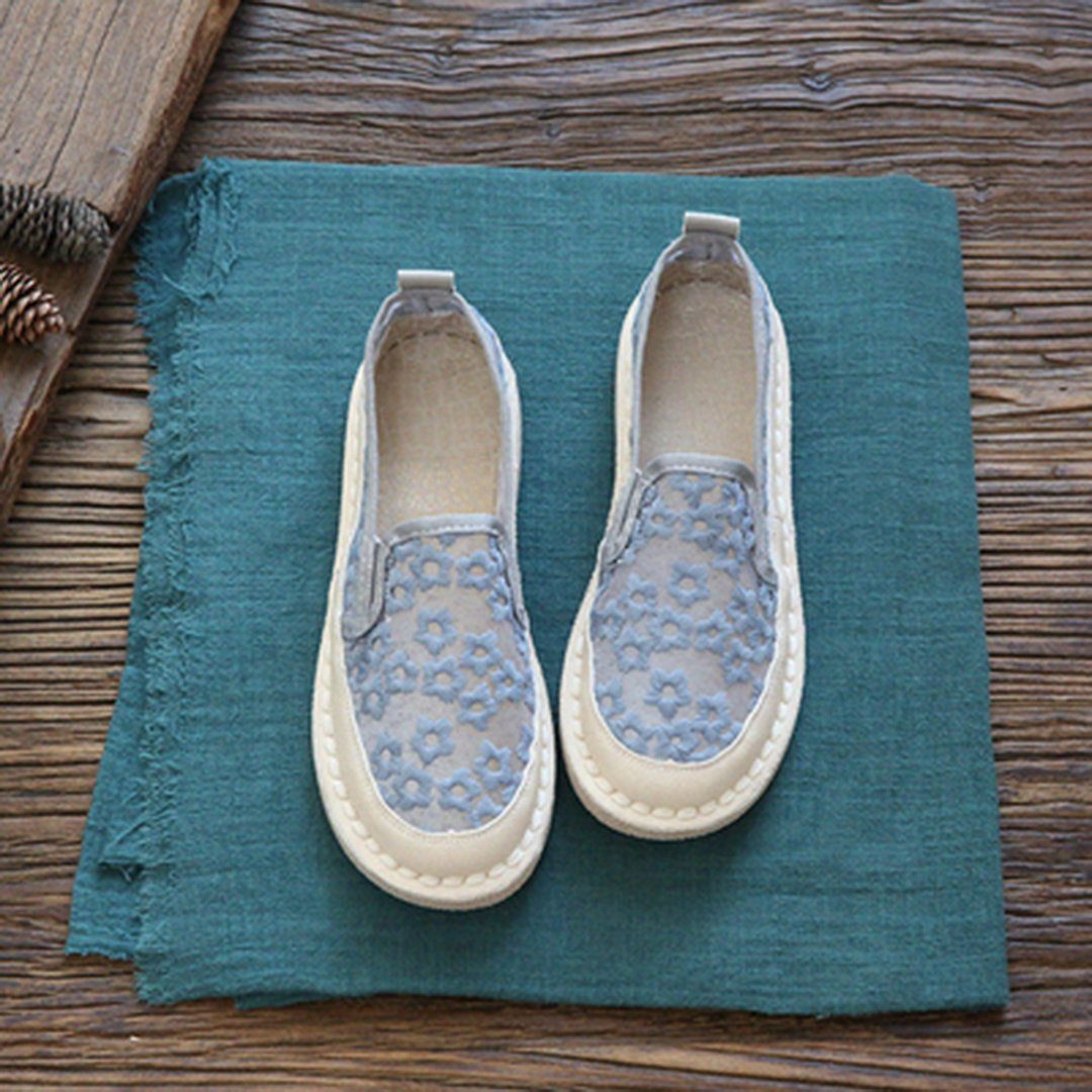 Daisy Embroidered Mesh Breathable Flats Shoes May 2020-New Arrival 35 Gray 