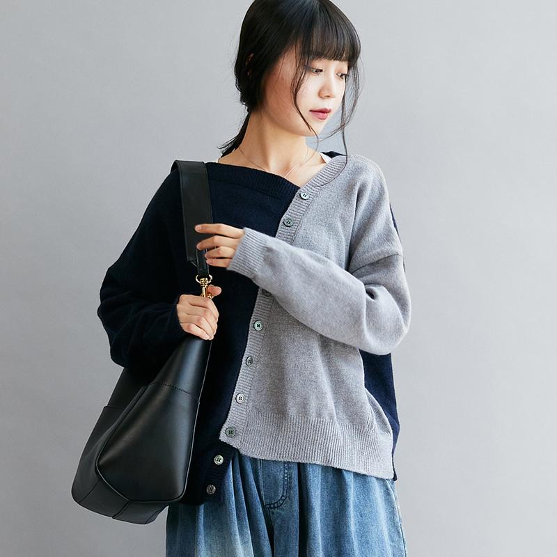 Diagonal Buttoned Soft Loose Knit Sweater Dec 2020-New Arrival Free Gray 