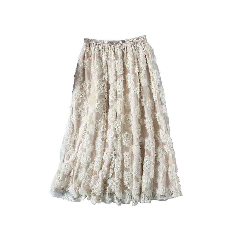 Double-Layer Flower Lace Mesh Cotton Linen Autumn Skirt Aug 2022 New Arrival 