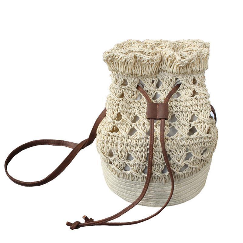 Drawstring Travel Crochet Straw Bucket Bag 2019 April New 