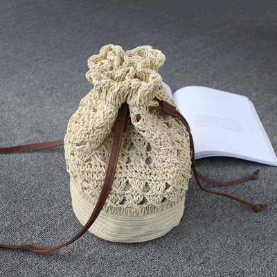 Drawstring Travel Crochet Straw Bucket Bag 2019 April New 
