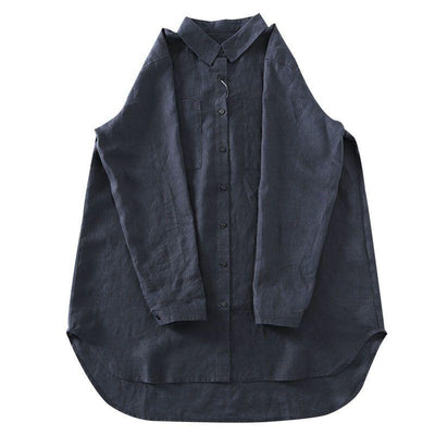 Early Autumn Cotton Linen Loose Casual Blouse Aug 2021 New-Arrival M Black 