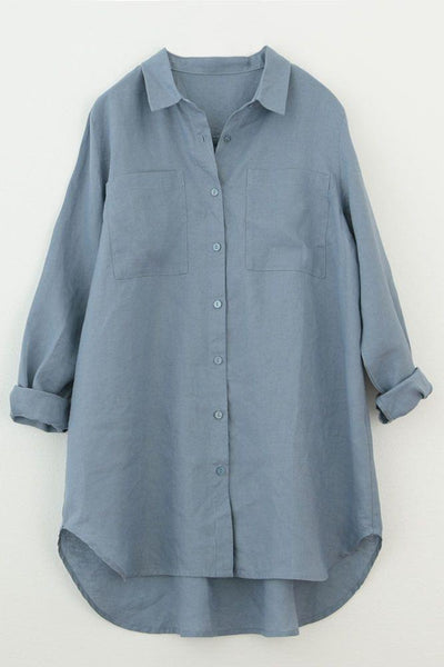 Early Autumn Cotton Linen Loose Casual Blouse Aug 2021 New-Arrival M Blue 