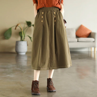 Early Autumn Retro Solid Cotton A-Line Skirt Sep 2022 New Arrival 