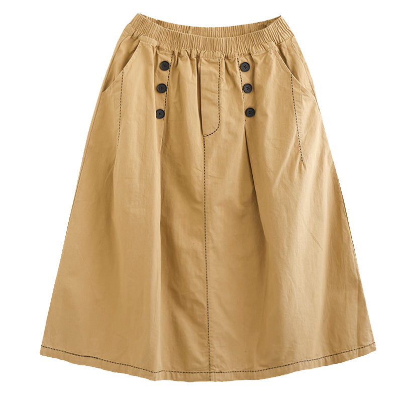 Early Autumn Retro Solid Cotton A-Line Skirt