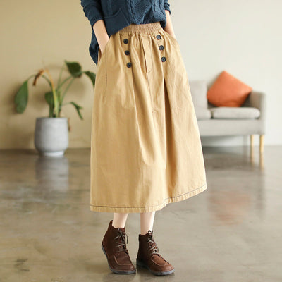 Early Autumn Retro Solid Cotton A-Line Skirt Sep 2022 New Arrival One Size Yellow 