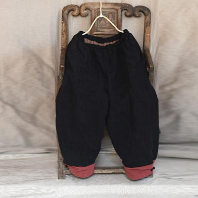 Elastic Waist Stitching Linen Casual Wide Leg Pants - Babakud