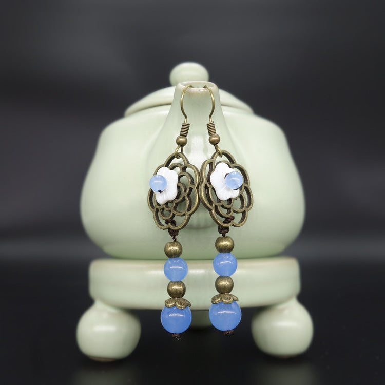 Electroplated Retro Blue Shell Earrings