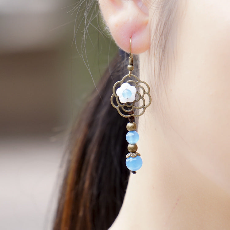 Electroplated Retro Blue Shell Earrings