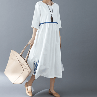 Elegant Loose Casual White Dress - Babakud