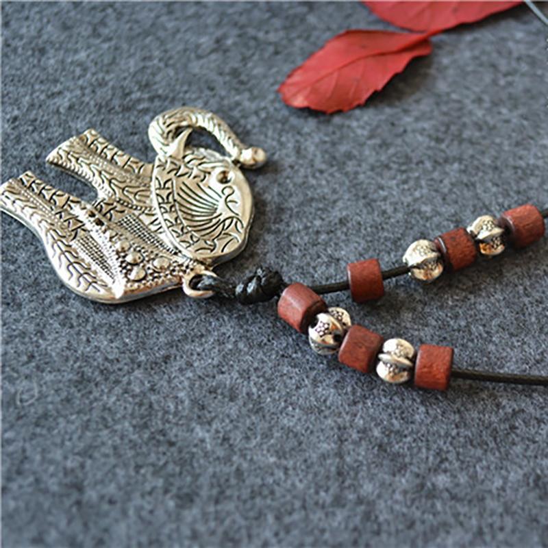 Elephant Wooden Beads Pendant Long Necklace ACCESSORIES 