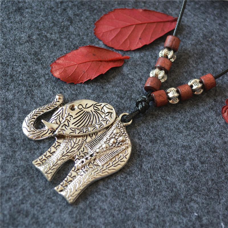 Elephant Wooden Beads Pendant Long Necklace