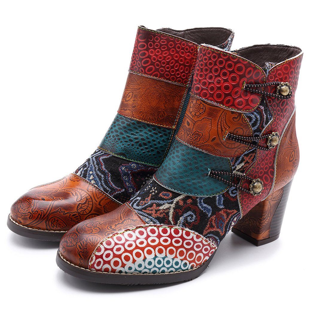 Embossed Stitching Chunky High Heels Boots 2019 November New 37 Brown 