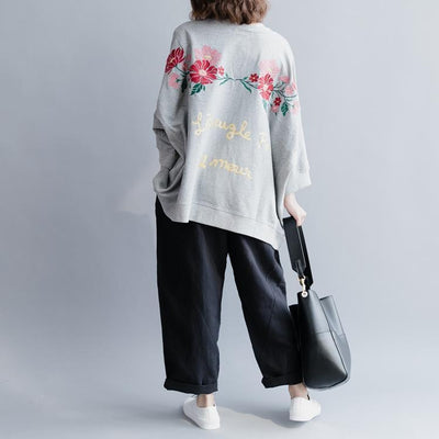 Embroidered Bat Sleeve Loose Cotton T-Shirt