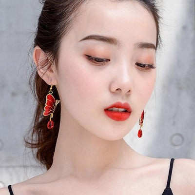 Embroidered Butterfly Ethnic Earrings