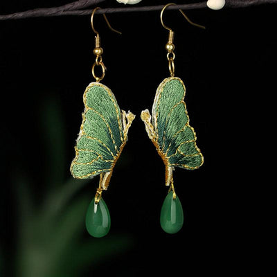 Embroidered Butterfly Ethnic Earrings ACCESSORIES Green 