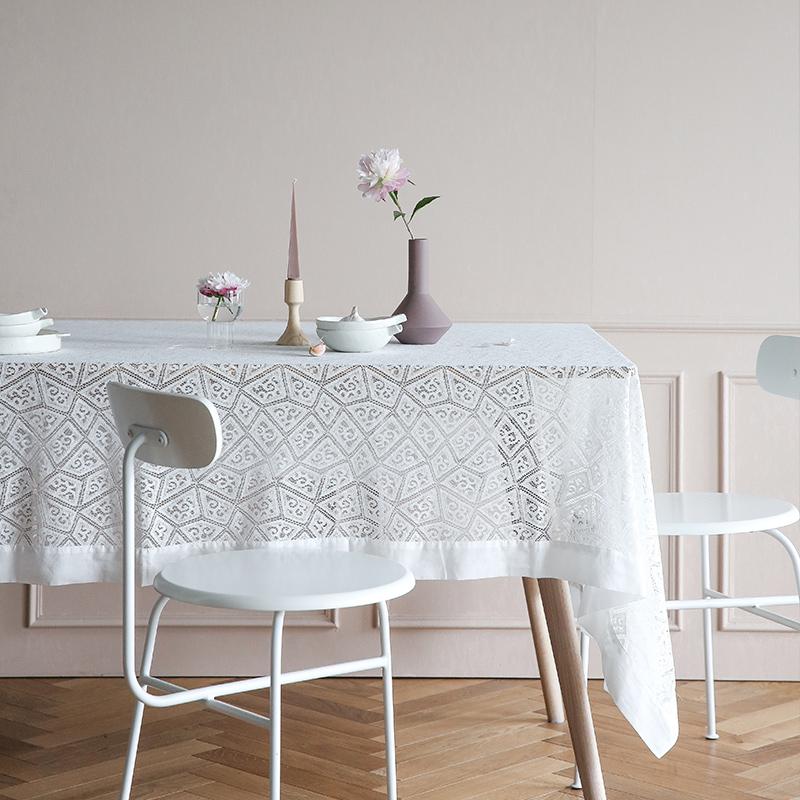 Embroidered Farmhouse Lace Tablecloth White Home Linen 
