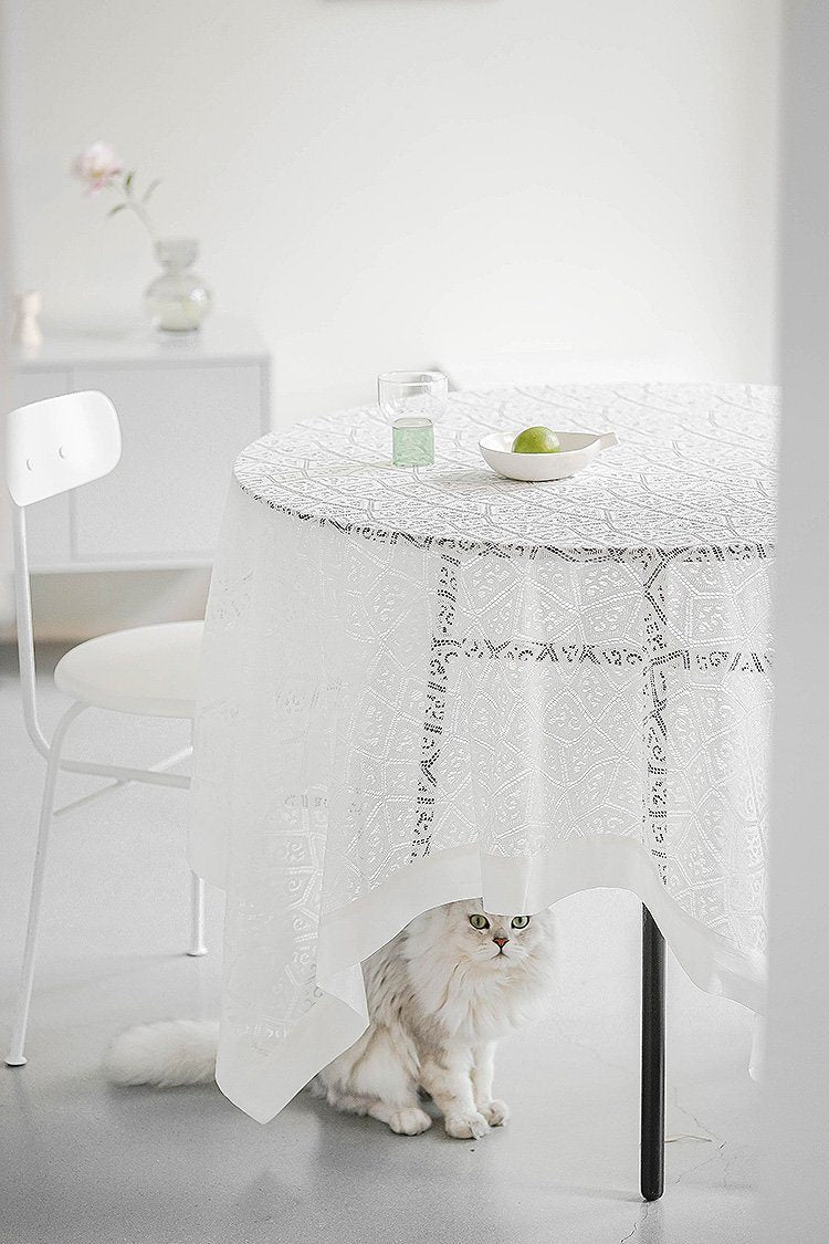 Embroidered Farmhouse Lace Tablecloth White