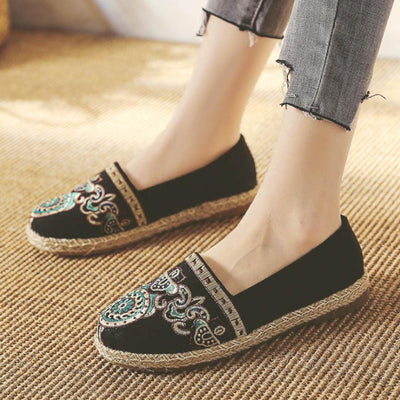 Embroidery Flat-bottom Breathable Straw Shoes March 2021 New-Arrival 35 Black 