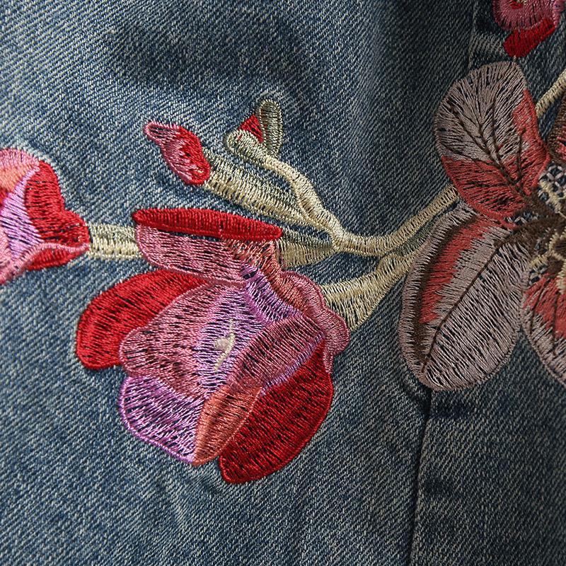Embroidery Flowers Denim Loose Wide Leg Pants