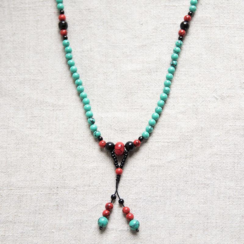 Ethnic Carnelian Bead Vintage Long Chain Lucky Green Women Necklace