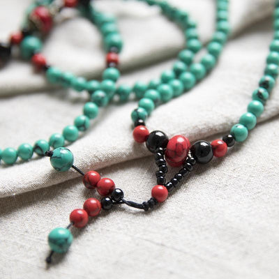 Ethnic Carnelian Bead Vintage Long Chain Lucky Green Women Necklace