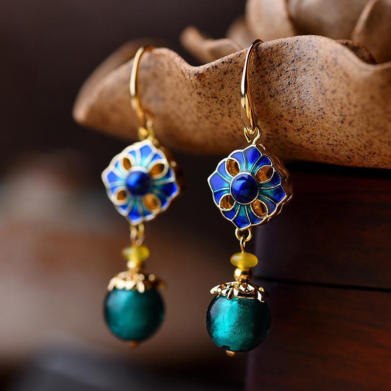 Ethnic Handmade Glaze Cloisonne Quality Drop Earrings Jewelry 
