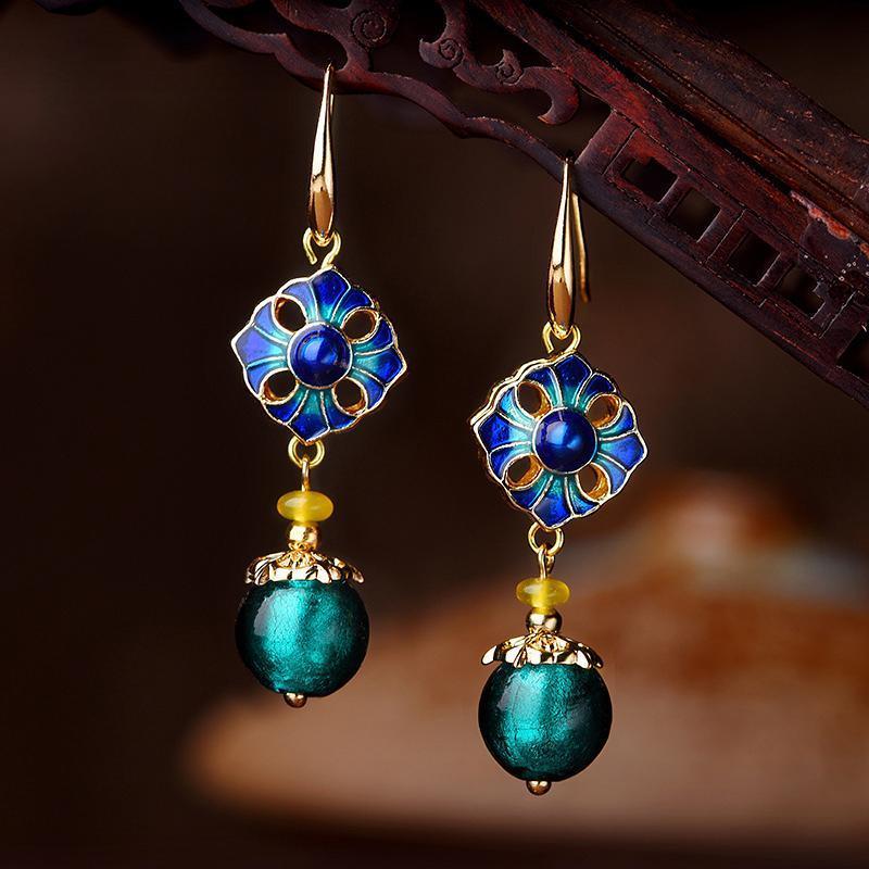 Ethnic Handmade Glaze Cloisonne Quality Drop Earrings Jewelry One Size As Picture 