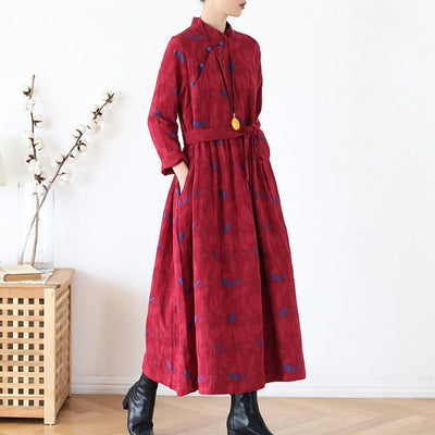 Ethnic Plate Buckle Cotton Linen Women Winter Dress 2019 November New 