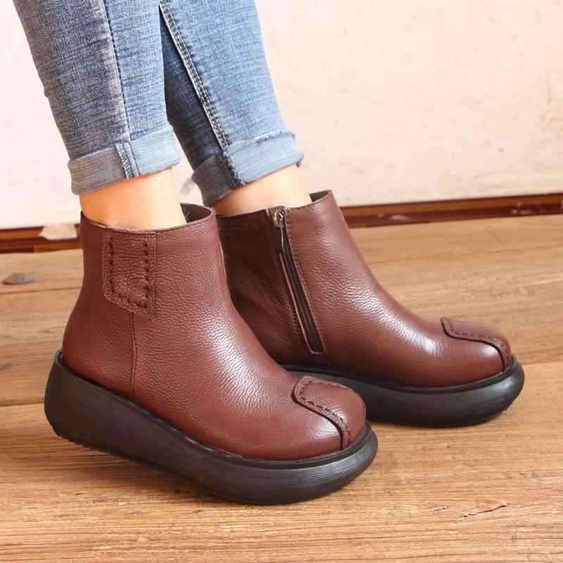 Ethnic Retro Thick Bottom Leather Boots - Babakud