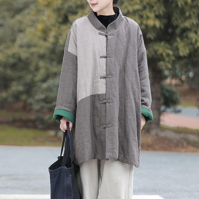 Ethnic Retro Winter Cotton Padded Linen Coat Dec 2021 New Arrival One Size Gray 