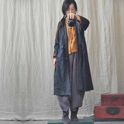 Ethnic Solid Linen Women Coat