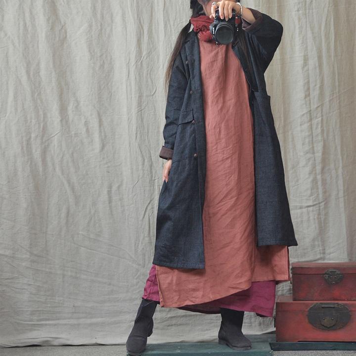Ethnic Solid Linen Women Coat - Babakud