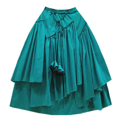 Ethnic Style Corduroy Swing Skirt 2019 New December M Blue Green 