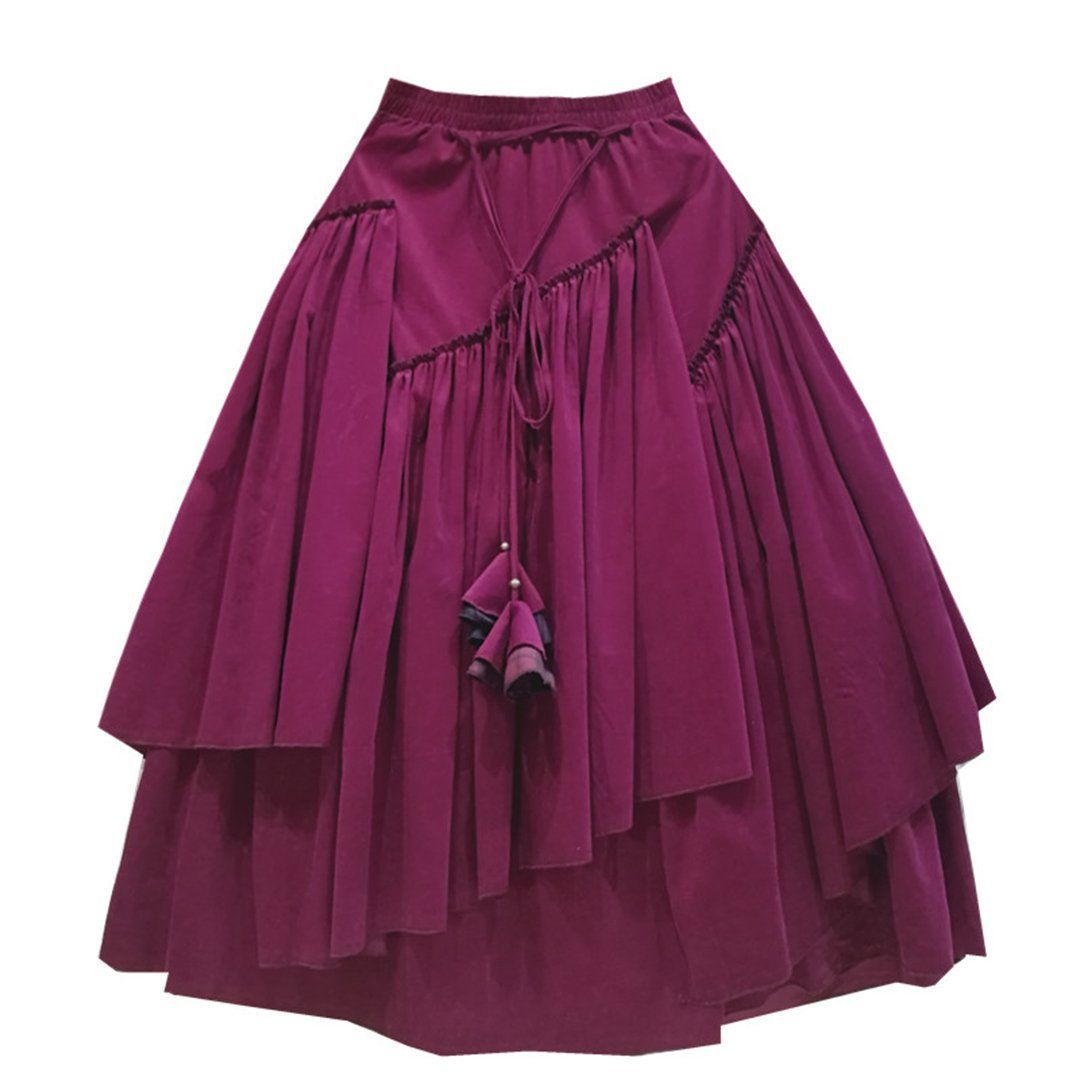Ethnic Style Corduroy Swing Skirt 2019 New December M Purple 
