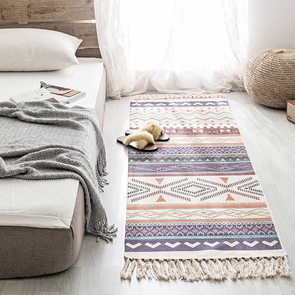 Ethnic Style Cotton Linen Bedroom Carpet Mat Home Linen 