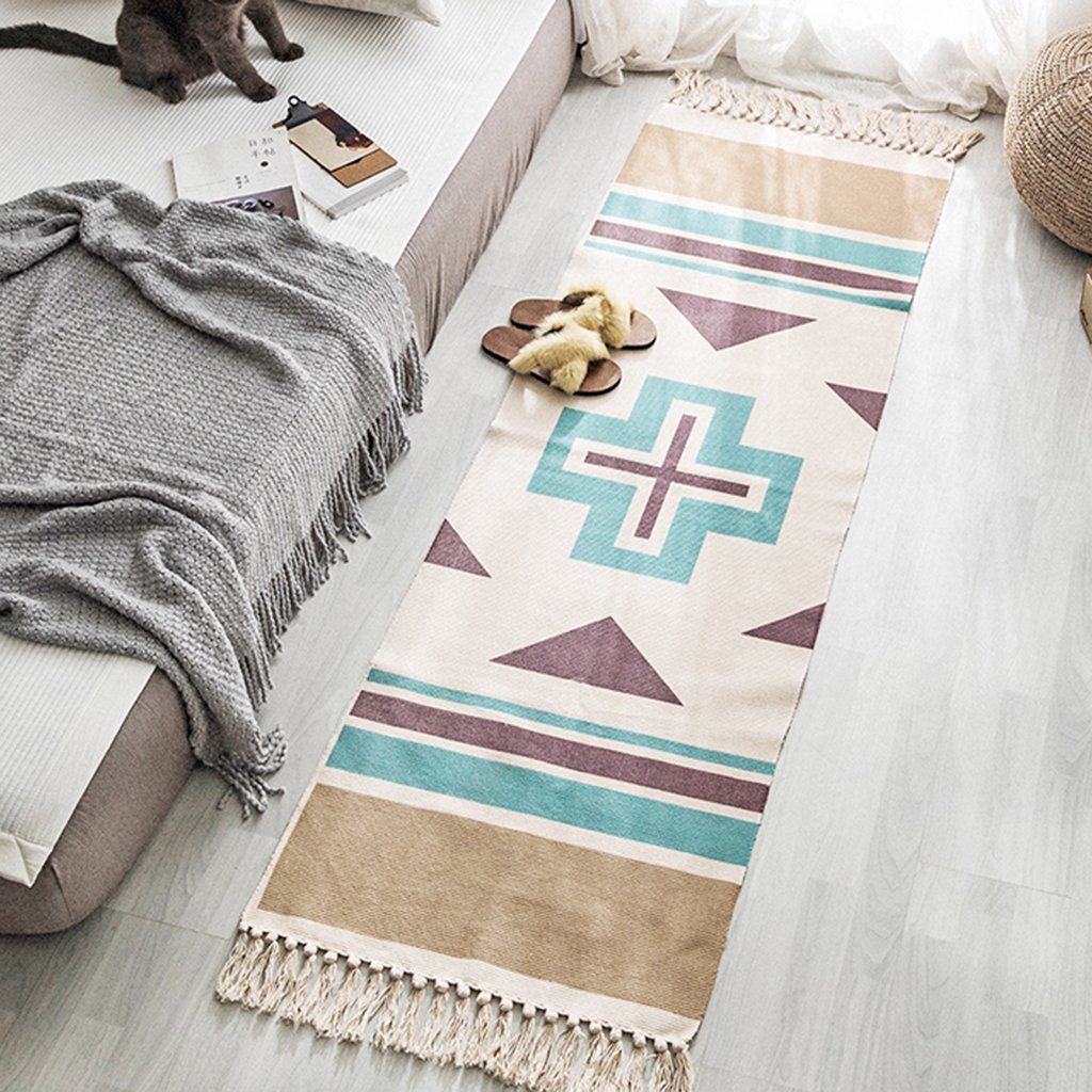 Ethnic Style Cotton Linen Bedroom Carpet Mat Home Linen 60cm*170cm C 