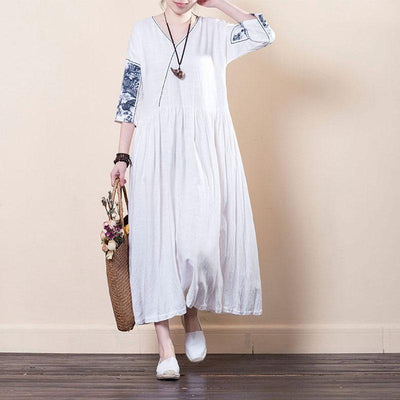 Ethnic Style Loose Embroidered Print Dress Long Sleeve Dress 