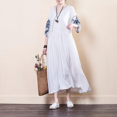 Ethnic Style Loose Embroidered Print Dress Long Sleeve Dress 