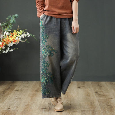 Ethnic Style Loose Embroidered Wide-leg Pants - Babakud