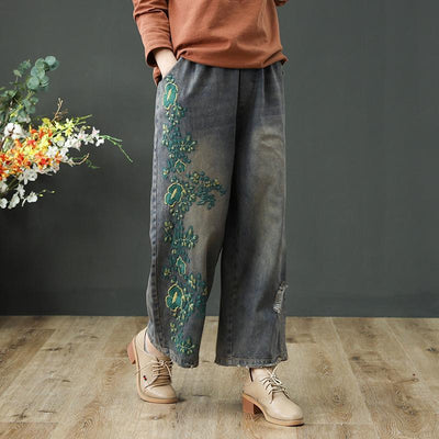Ethnic Style Loose Embroidered Wide-leg Pants - Babakud