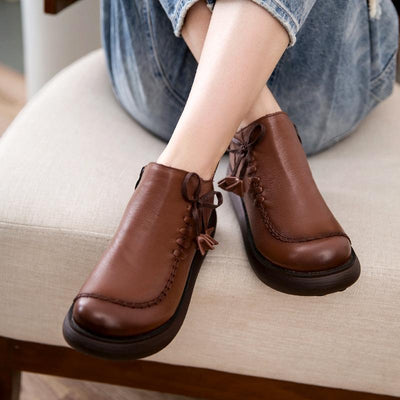 Ethnic Style Platform Women's Shoes Retro Leather Ankle Boots
